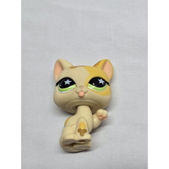 LPS Littlest Pet Shop #832 Cat Yellow Green Star Eyes Licking Authentic - Picture 8 of 8